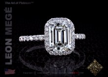 811 Halo engagement ring with emerald cut diamond surrounded with micro pave by Leon Megé