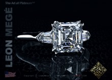 Three stone Asscher cut diamond engagement ring by Leon Megé