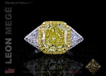Montpassier multicolored three stone ring featuring radiant yellow diamond by Leon Mege.