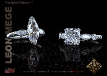 Three stone ring featuring a marquise cut diamond by Leon Mege.