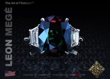 Three stone statement ring featuring a 7.25 carat cushion cut Alexandrite by Leon Mege.