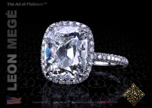Halo engagement ring featuring a 6.00 carat True Antique™ cushion cut diamond by Leon Megé
