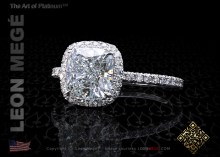 811 Halo engagement ring featuring a 2.01 cushion cut diamond by Leon Mege.