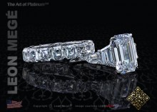 Five stone engagement ring with 4.00 carat emerald cut, Type II D Flawless diamond by Leon Megé
