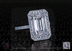 Emerald cut diamond halo ring by Leon Mege